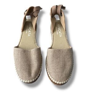 Viscata Candell Beige Linen Espadrille Flats Lace Up Size 41 US 10